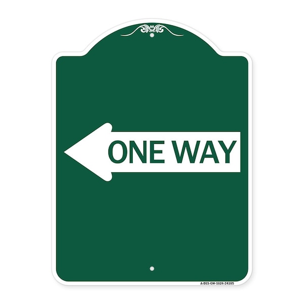 Signmission Designer Series One Way W/ Left Arrow, Green & White Aluminum Sign, 18" x 24", GW-1824-24385 A-DES-GW-1824-24385 - main